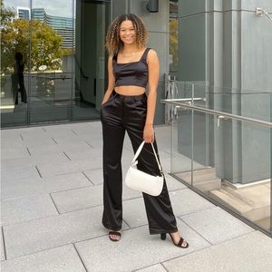 Black satin two piece set from boutique size small